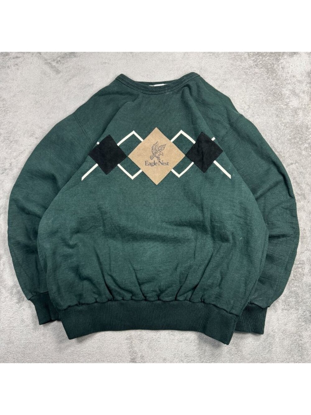 Vintage 90s SDI Green Eagle Crew Sweatshirt Mens M Argyle Streetwear Skater